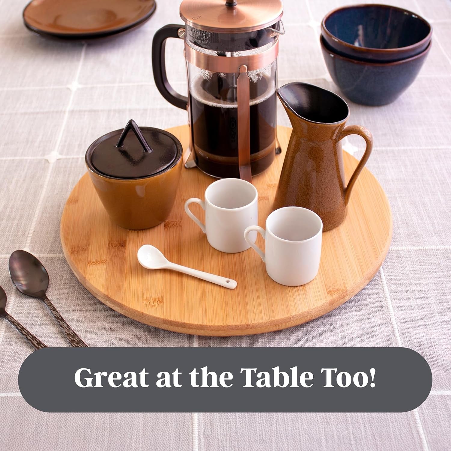 Lazy Susan Organizer for Cabinet, Pantry or Tabletop – 14" Bamboo Turntable for Kitchen, Counter or Spice Rack Storage