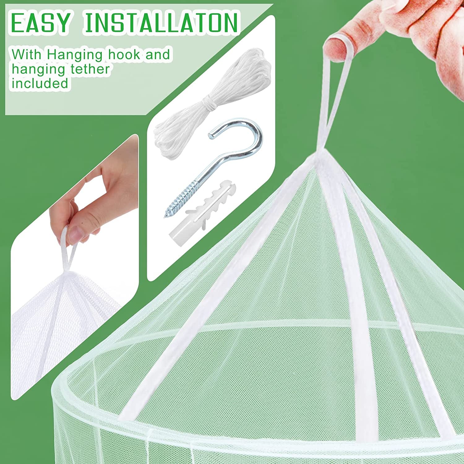 Girls Mosquito Net Canopy - Queen Size Bed Curtains - Dome Netting Tent - White