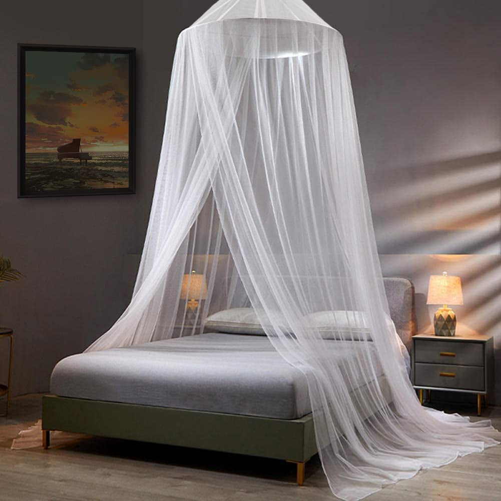 Girls Mosquito Net Canopy - Queen Size Bed Curtains - Dome Netting Tent - White